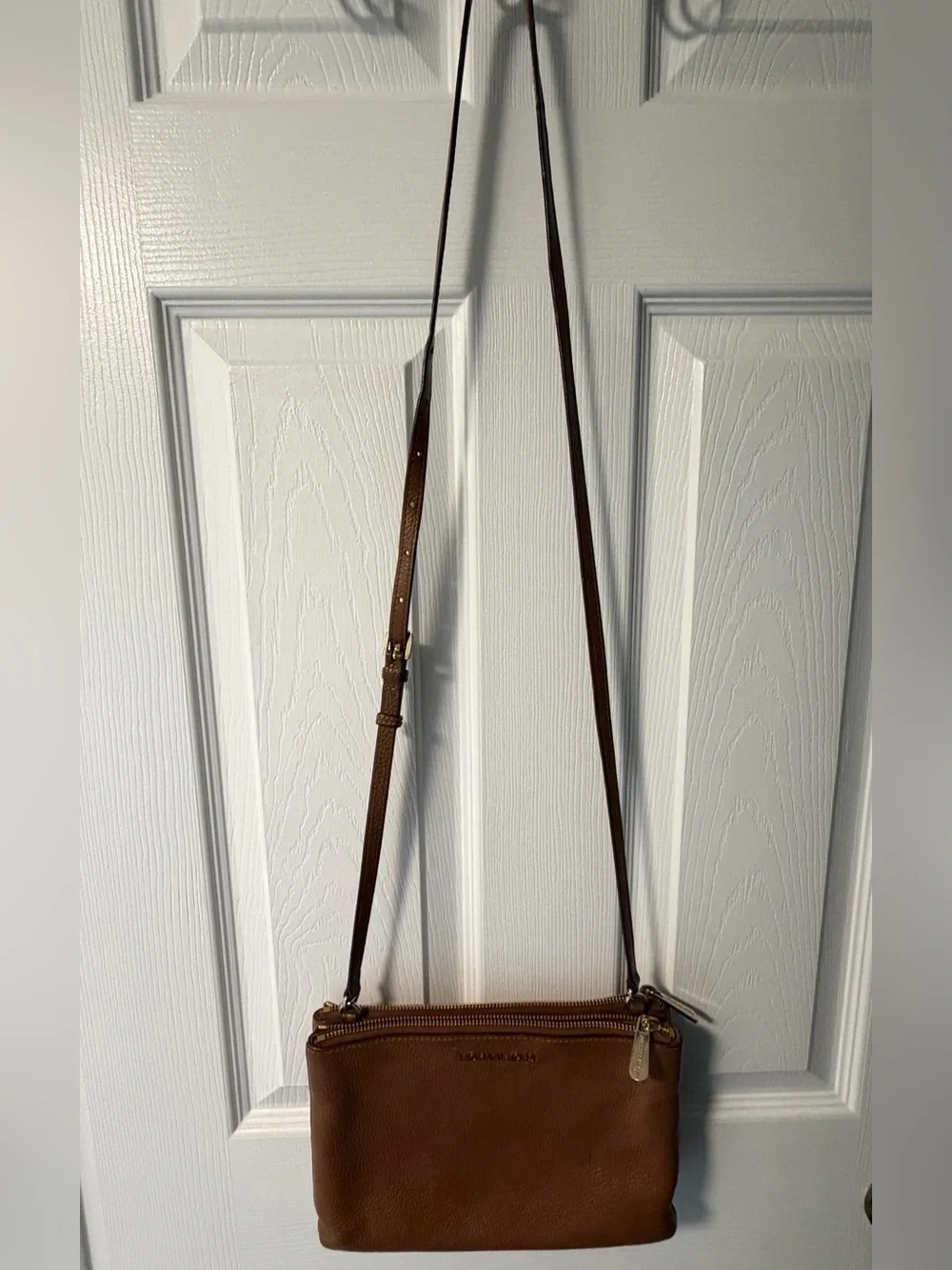 Michael Kors Brown Leather Double-Zip Crossbody with Gold Hardware